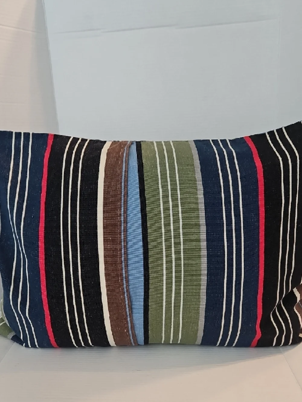 Pottery Barn Teen North Shore Blue Olive Green Striped Standard Pillow Sham Set